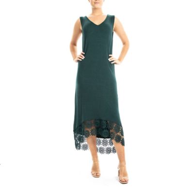 Nina Leonard Women's Hi Low Maxi With Lace, Small