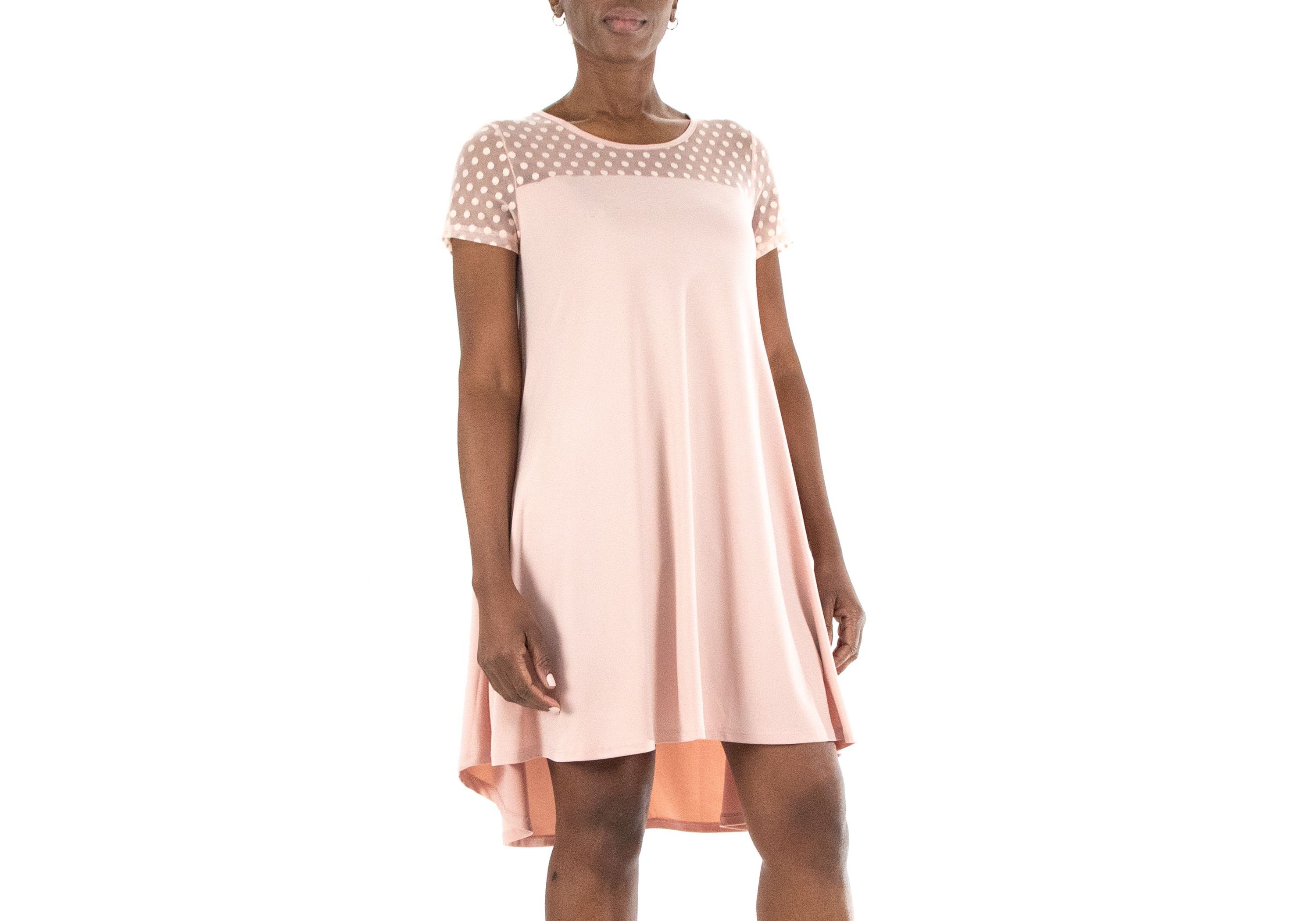 Short Sleeve Trapeze Dress With Dot Illusion Yoke
