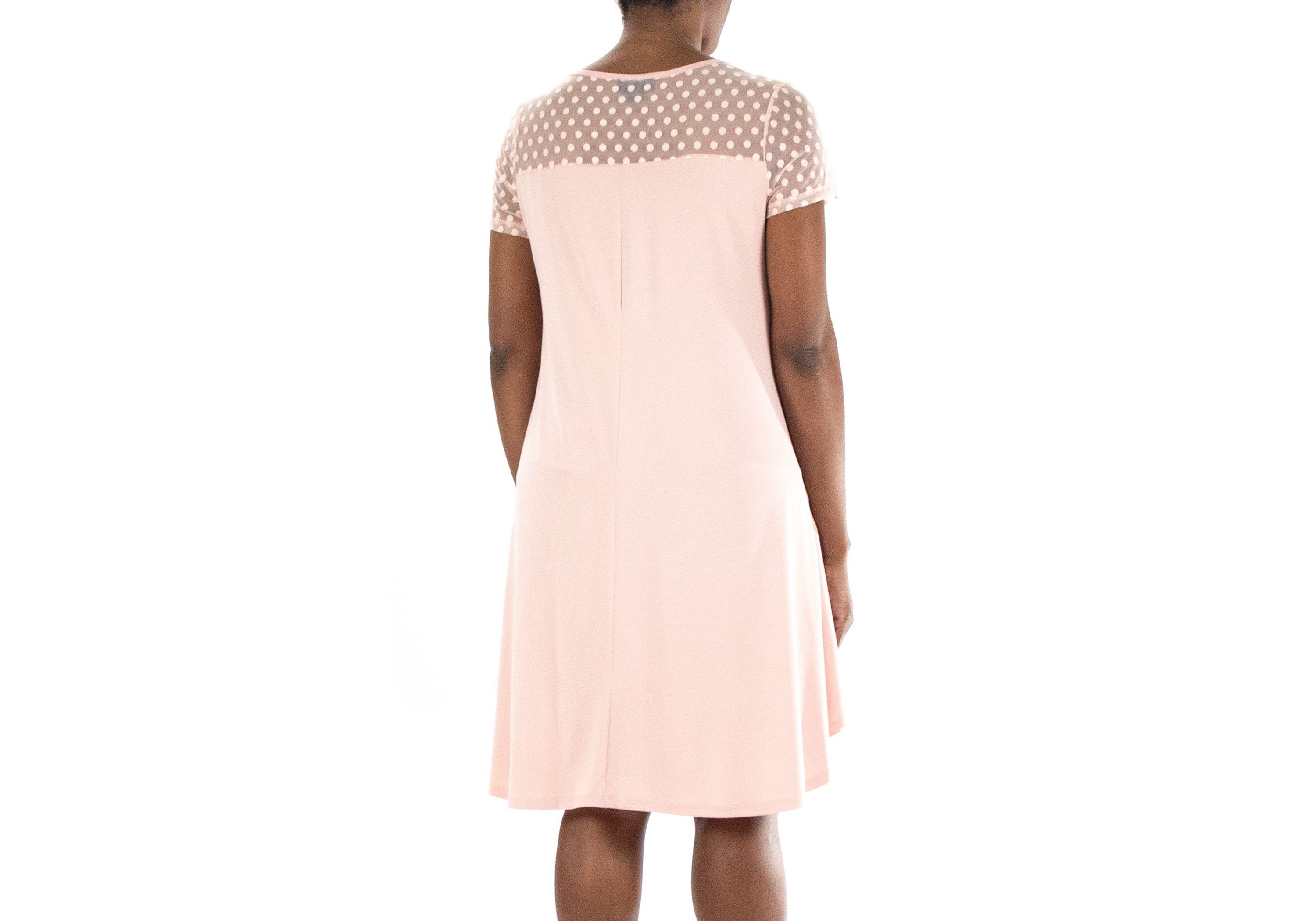 Short Sleeve Trapeze Dress With Dot Illusion Yoke