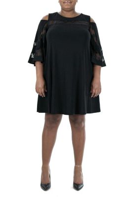 Nina Leonard Women's Illusion Cold Shoulder Dress
