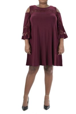 Nina Leonard Women's Illusion Cold Shoulder Dress, 3X