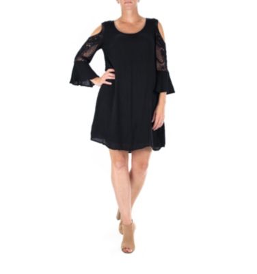 Nina Leonard Women's Crochet Cold Shoulder Gauze Float Dress