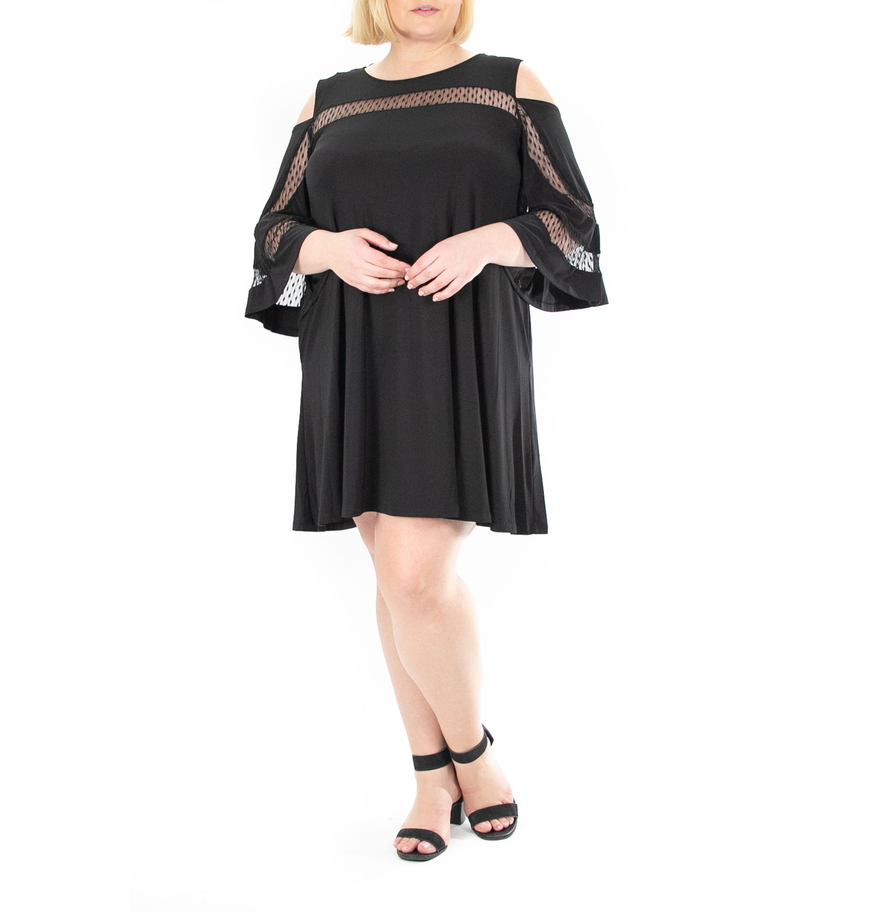 ITY Cold Shoulder Dress With Small Dot Mesh Yoke