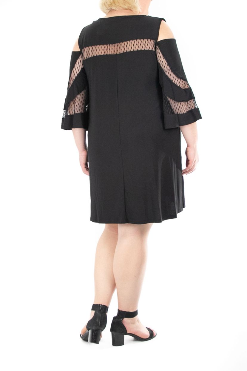 ITY Cold Shoulder Dress With Small Dot Mesh Yoke