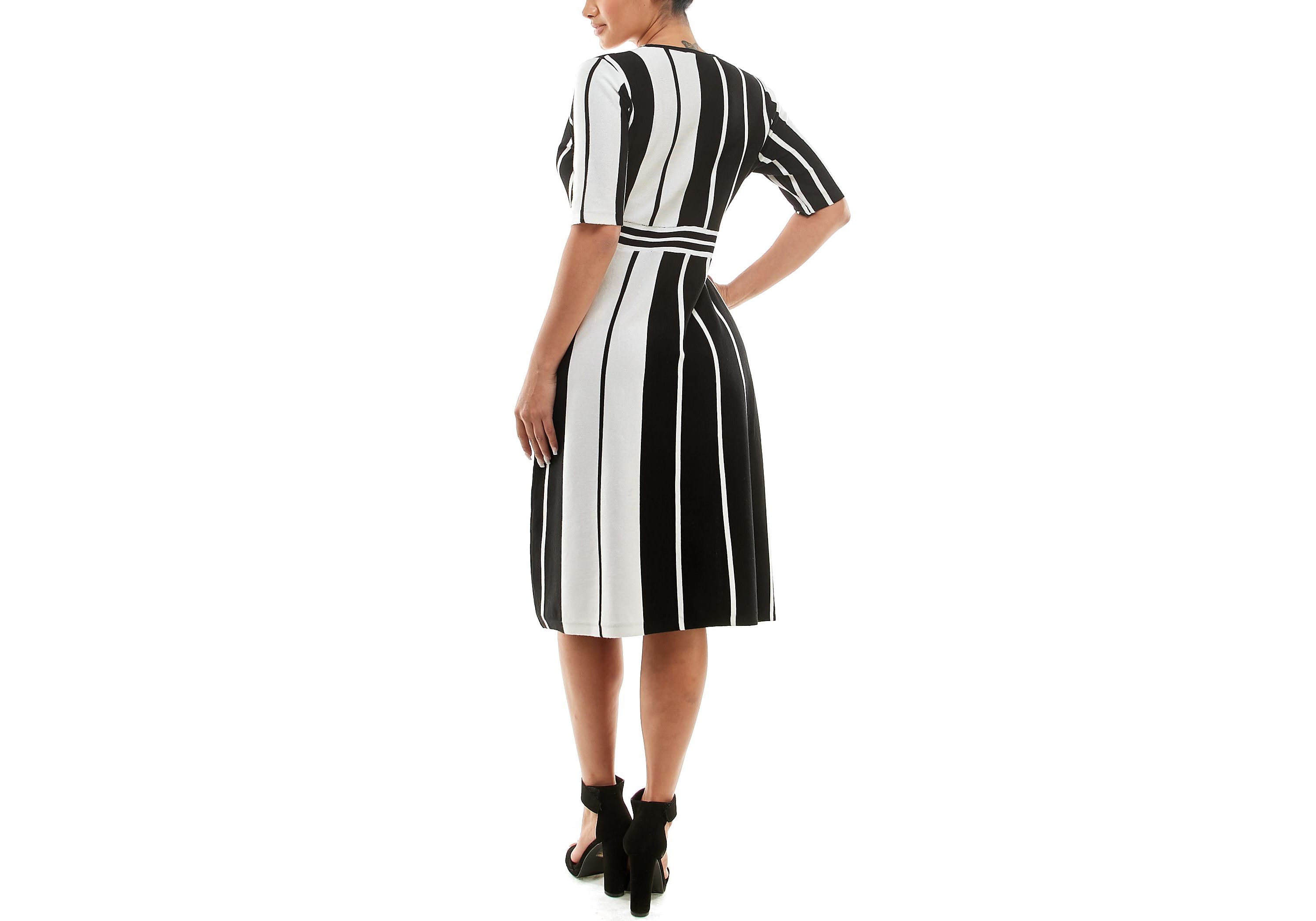 Surplice Striped Fit And Flare Sweater Dress