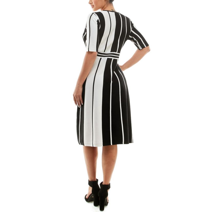 Surplice Striped Fit And Flare Sweater Dress