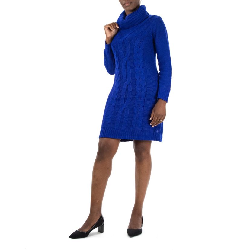 Ribbed Cowl Neck Sweater Dress