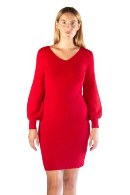 Nina Leonard Women's Balloon Sleeve Ribbed Knit Sweater Dress