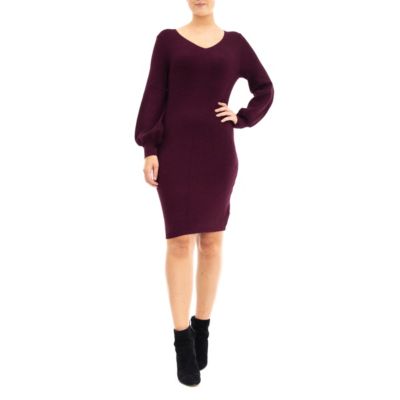Nina Leonard Women's Balloon Sleeve Ribbed Knit Sweater Dress, XL