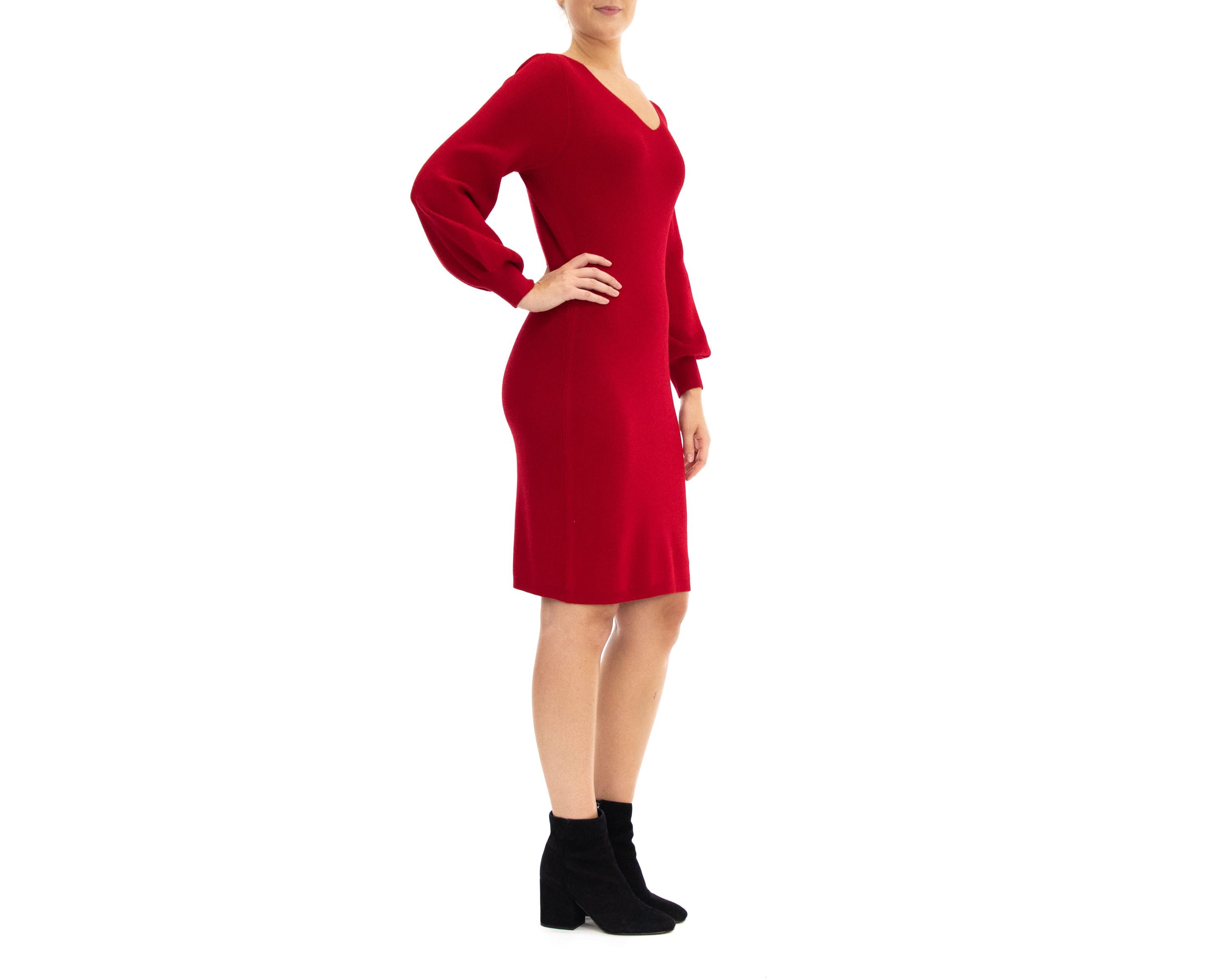 Balloon Sleeve Ribbed Knit Sweater Dress