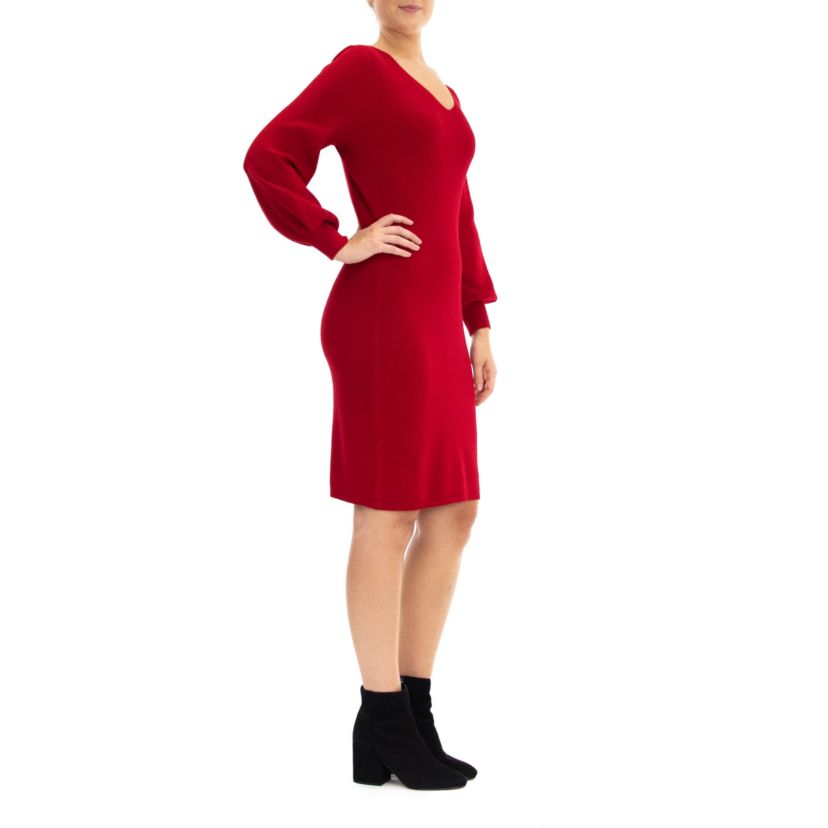 Balloon Sleeve Ribbed Knit Sweater Dress