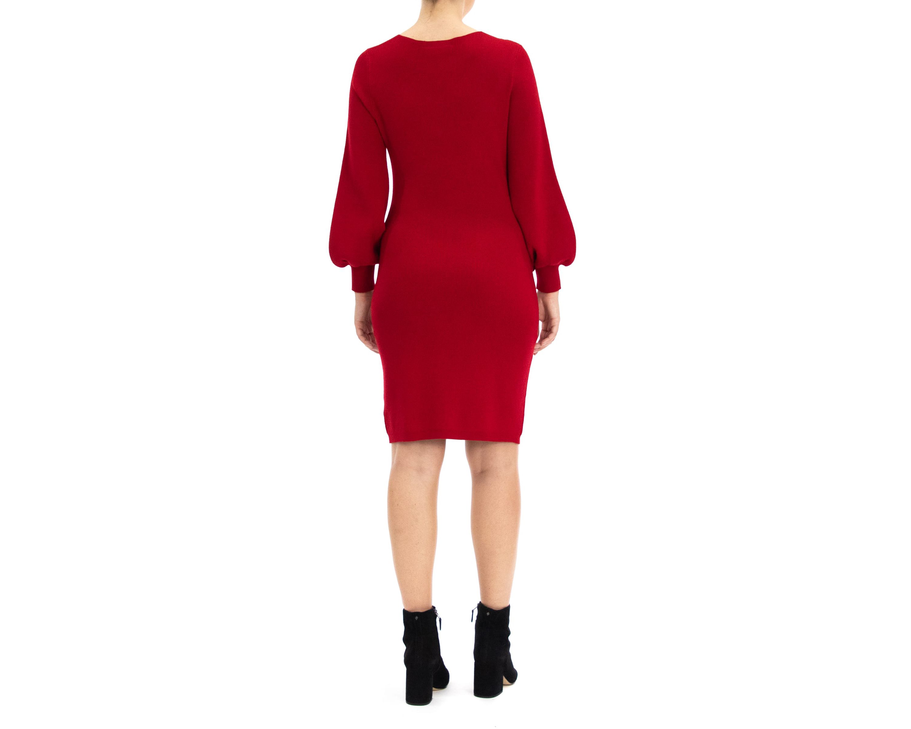 Balloon Sleeve Ribbed Knit Sweater Dress