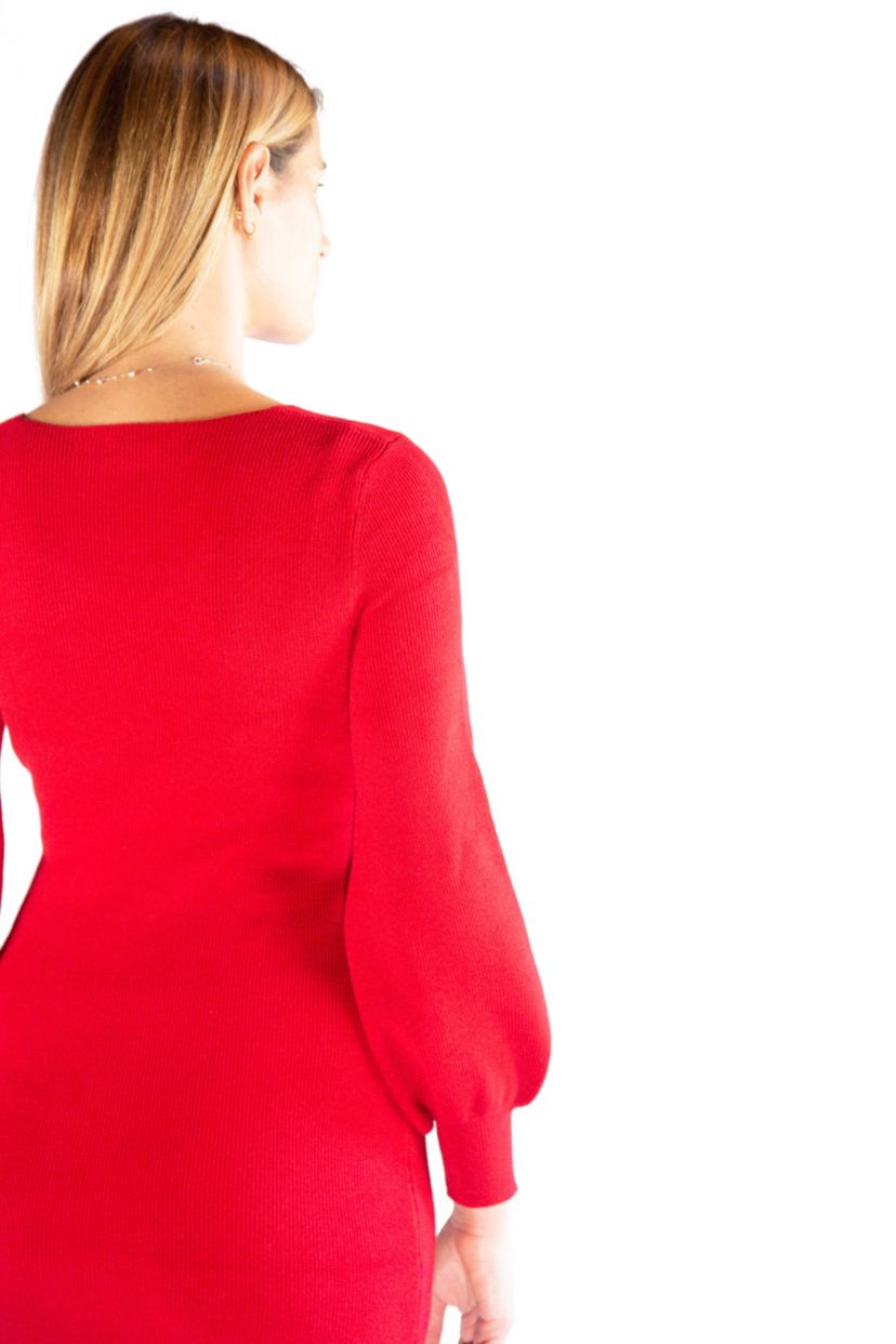 Balloon Sleeve Ribbed Knit Sweater Dress