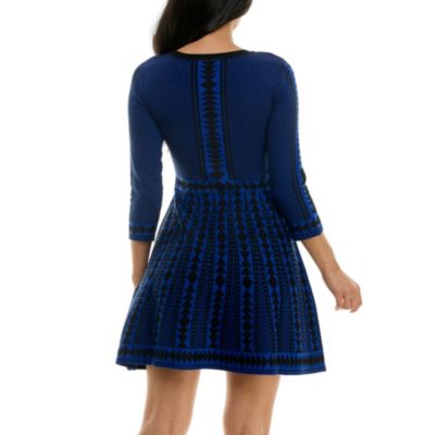 Nina Leonard Women's 3/4 Geometric Knit Dress, XL