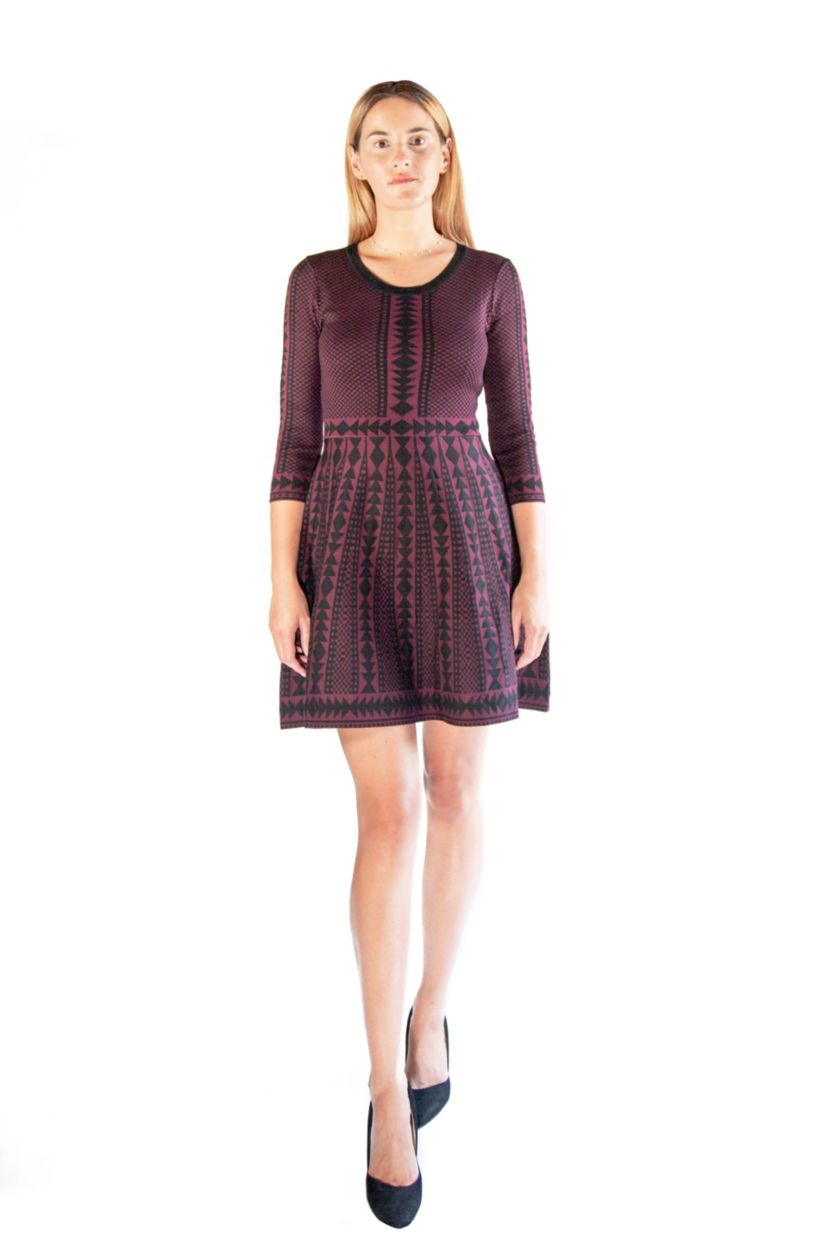 3/4 Scoop Neck Geo Sweater Dress