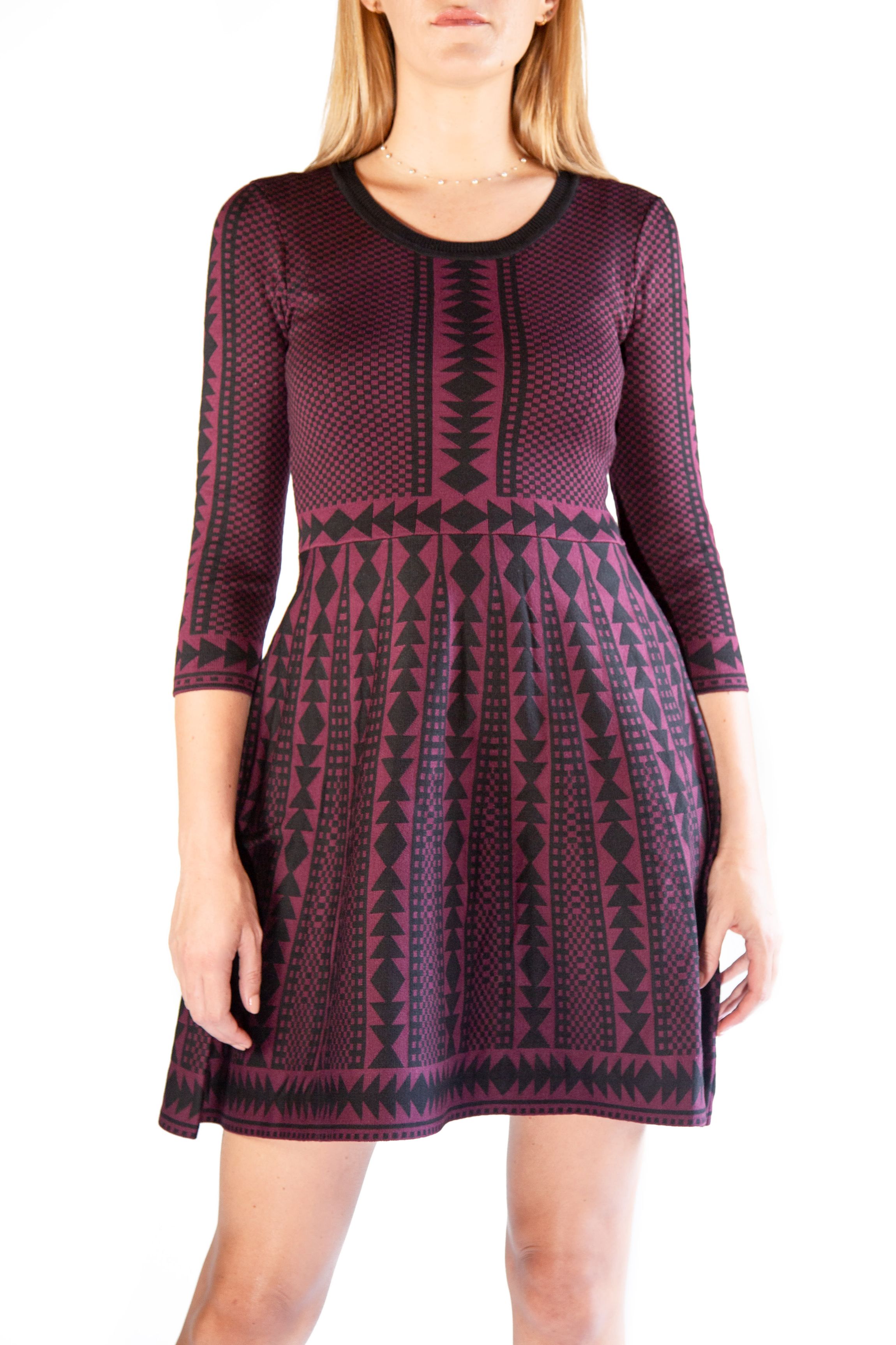 3/4 Scoop Neck Geo Sweater Dress