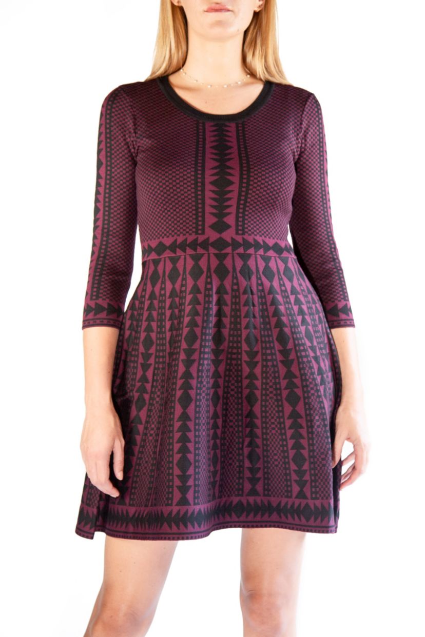 3/4 Scoop Neck Geo Sweater Dress