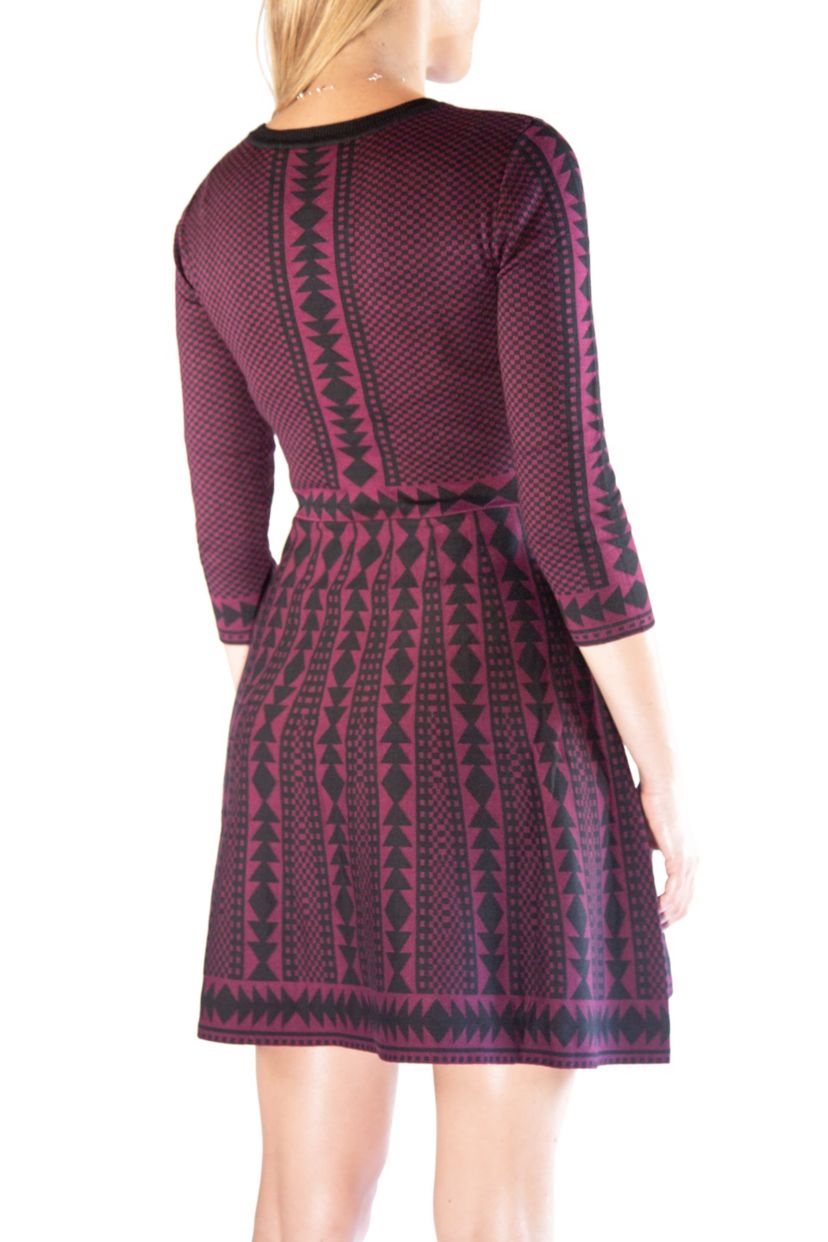 3/4 Scoop Neck Geo Sweater Dress