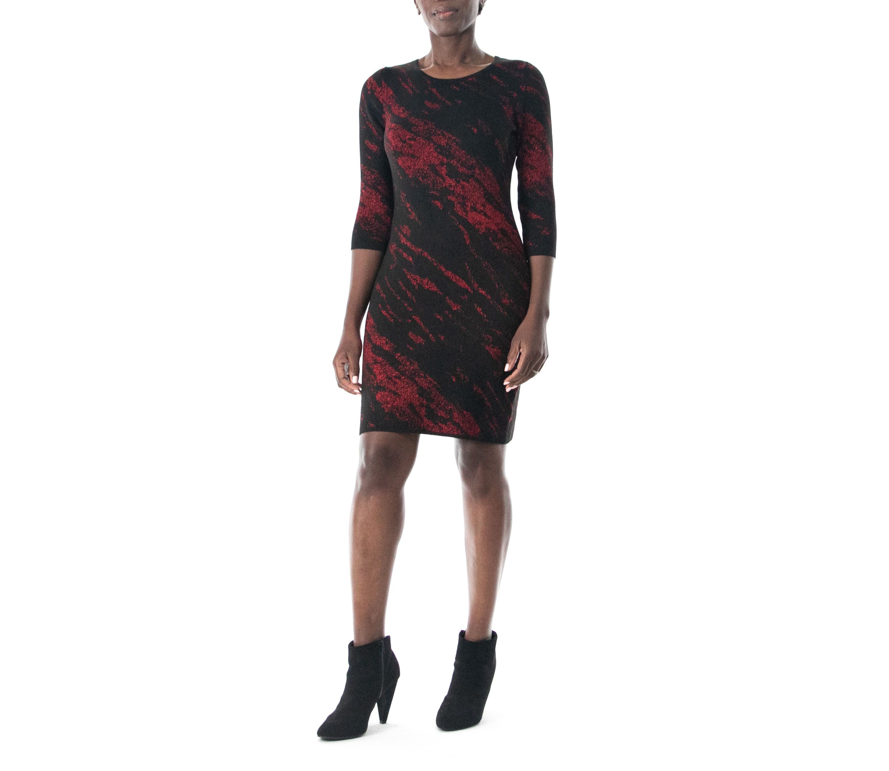 3/4 Jewel Neck Sweater Sheath Jacquard Dress