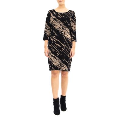 Nina Leonard Women's 3/4 Jewel Neck Sweater Sheath Jacquard Dress, XL