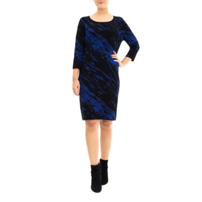 Nina Leonard Women's 3/4 Jewel Neck Sweater Sheath Jacquard Dress, XL