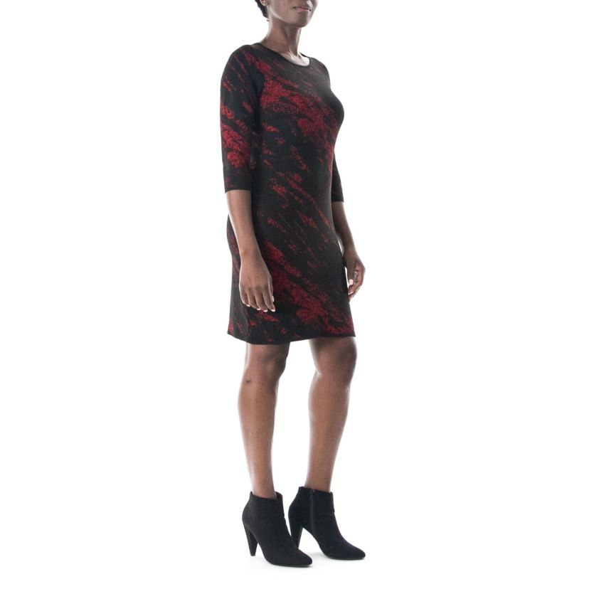 3/4 Jewel Neck Sweater Sheath Jacquard Dress