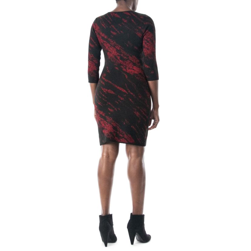 3/4 Jewel Neck Sweater Sheath Jacquard Dress