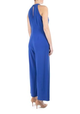 Nina Leonard Women's Twistneck Jumpsuit, Blue, Medium