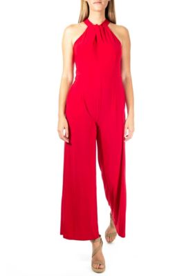 Nina Leonard Women's Twistneck Jumpsuit, Red, XL