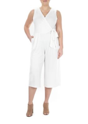 Nina Leonard Women's Wrap Coulotte Jumpsuit, Ivory, XL