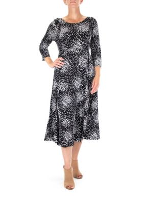 Nina Leonard Women's 3/4 Sleeve Printed Midi Sylvia Dress