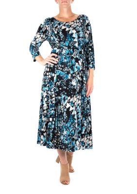Nina Leonard Women's 3/4 Sleeve Printed Midi Sylvia Dress