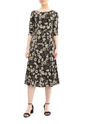 Nina Leonard Women's 3/4 Sleeve Printed Midi Sylvia Dress