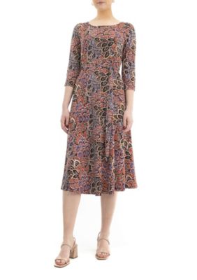 Nina Leonard Women's 3/4 Sleeve Printed Midi Sylvia Dress