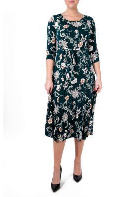 Nina Leonard Women's 3/4 Sleeve Printed Midi Sylvia Dress, Small
