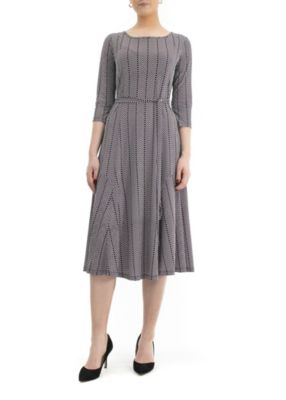 Nina Leonard Women's 3/4 Sleeve Printed Midi Sylvia Dress