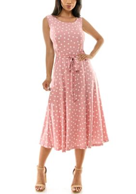 Nina Leonard Women's Printed Sylvia Midi Dress With Self Sash, Dusty Rose, XL