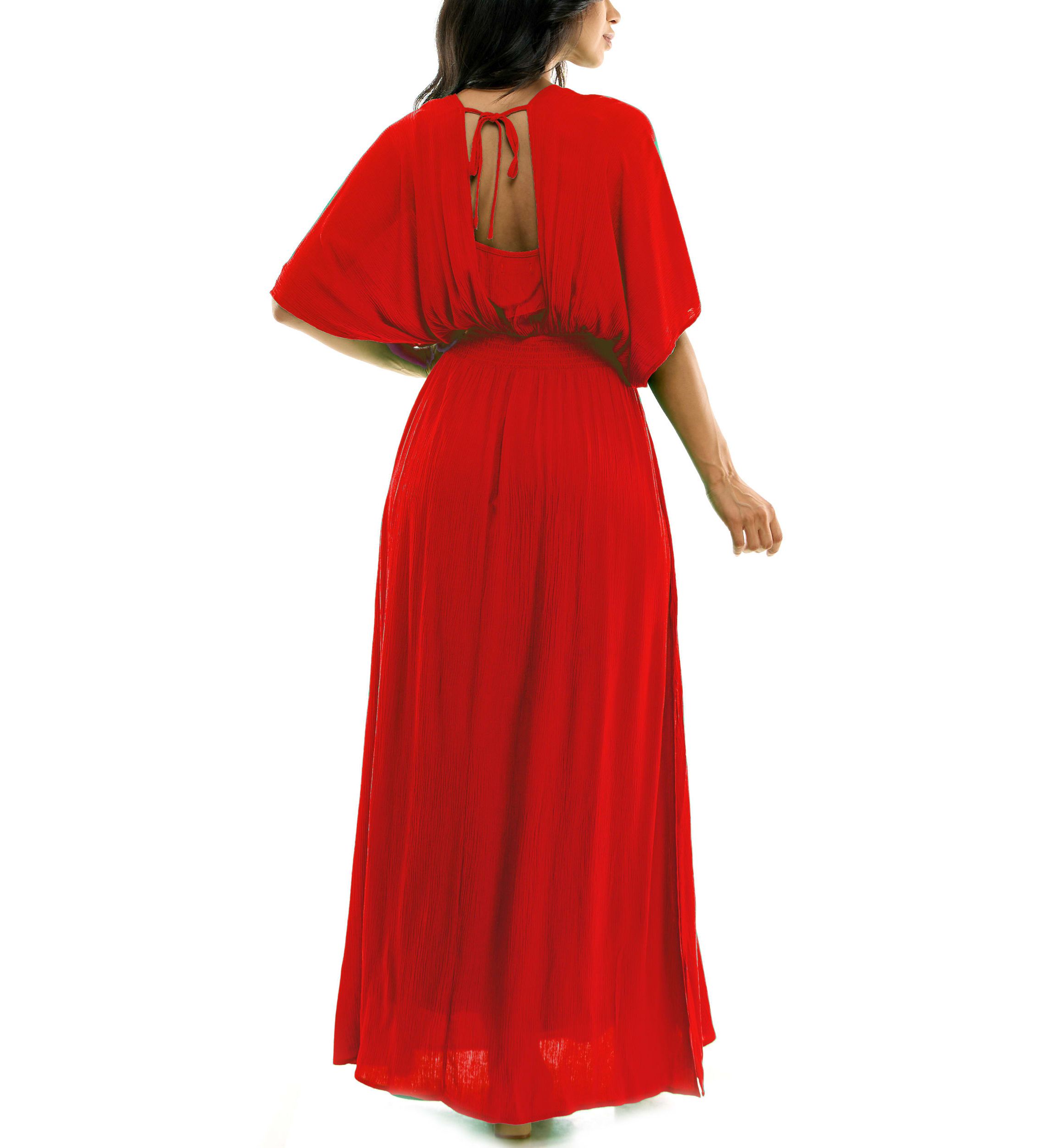 V-Neck Gauze Maxi With Slits Solid