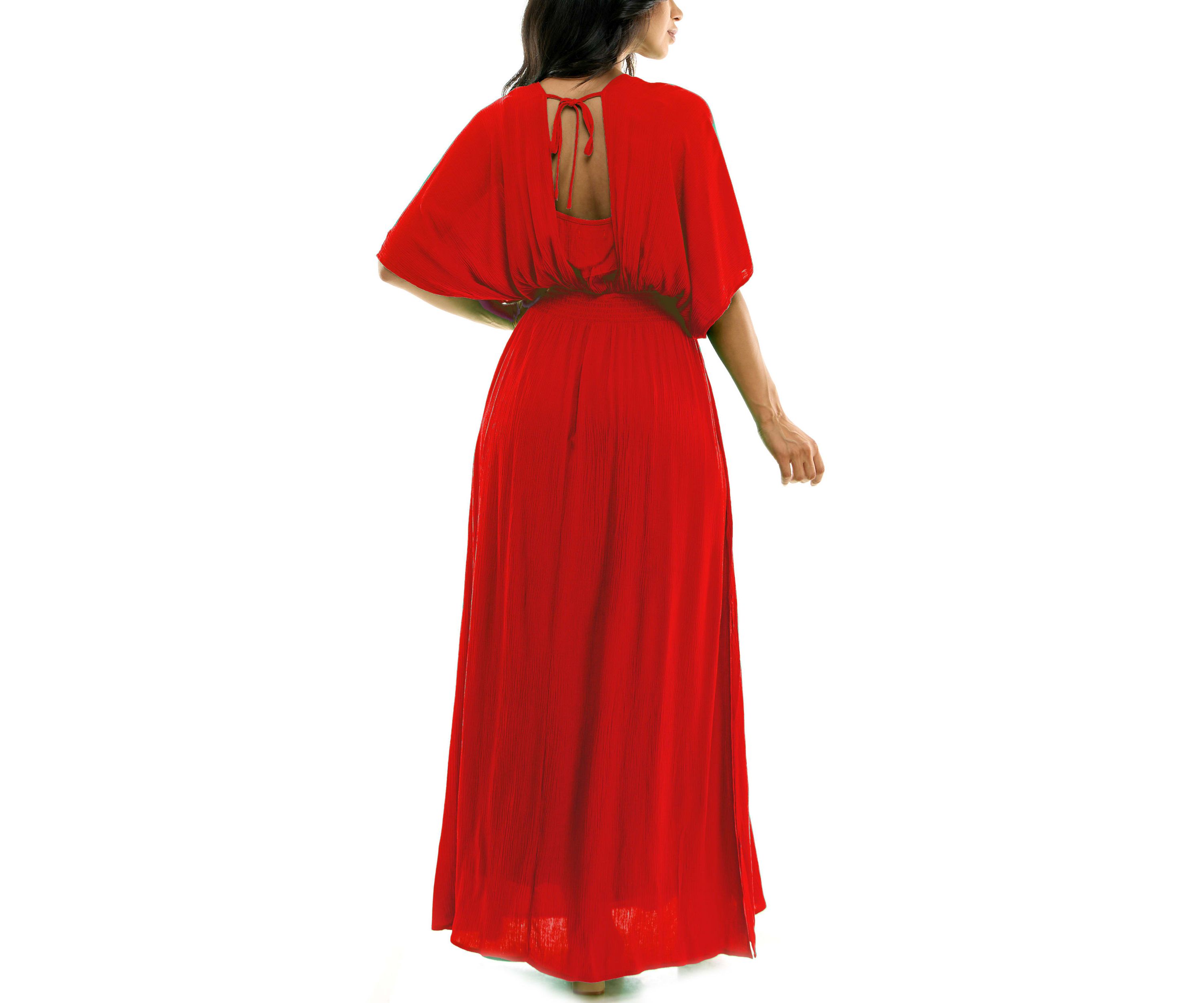 V-Neck Gauze Maxi With Slits Solid