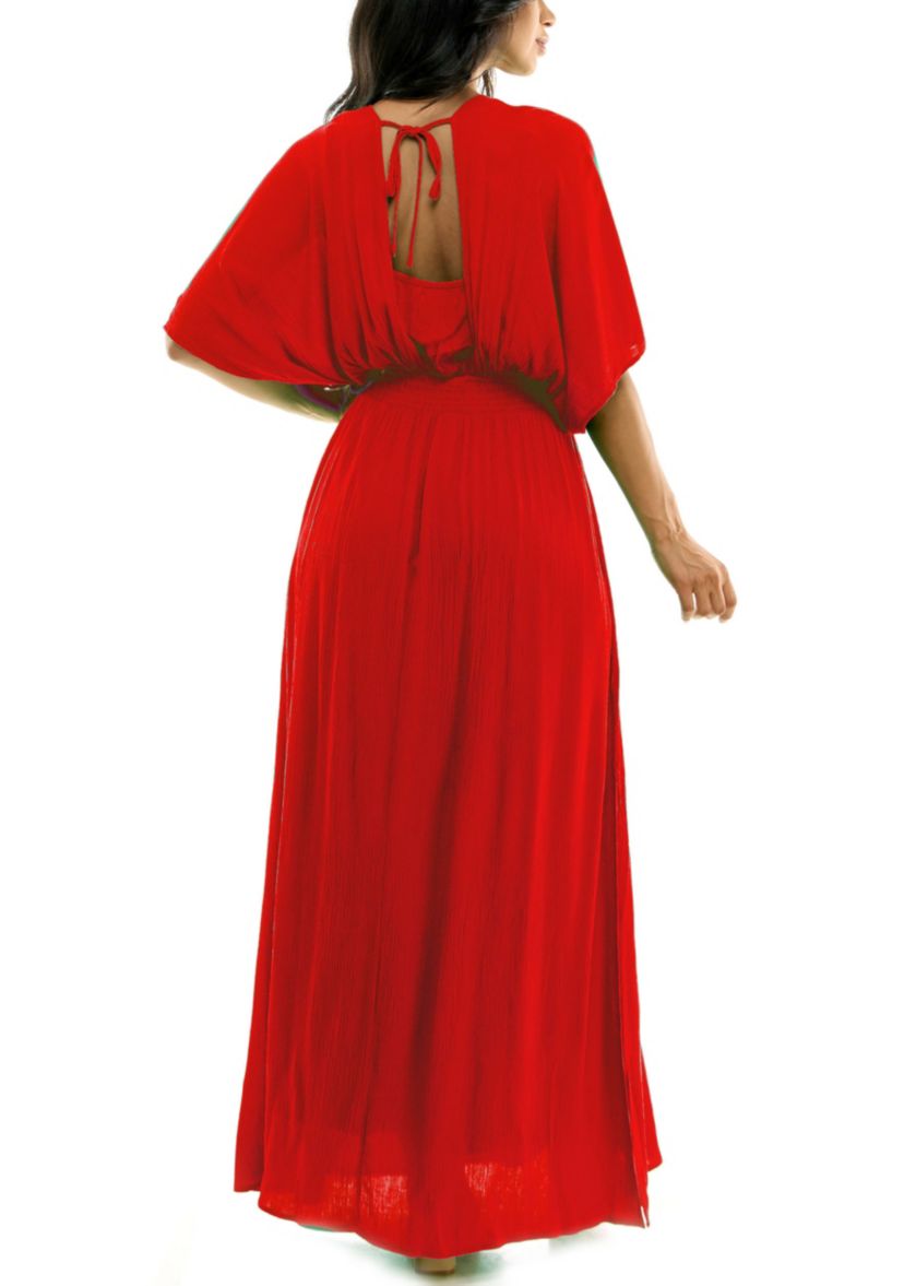 V-Neck Gauze Maxi With Slits Solid