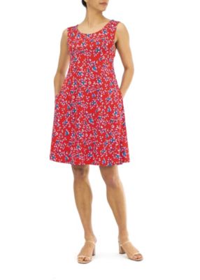 Nina Leonard Women's Scoop Neck Trapeze Dress With Pockets, Red, Large