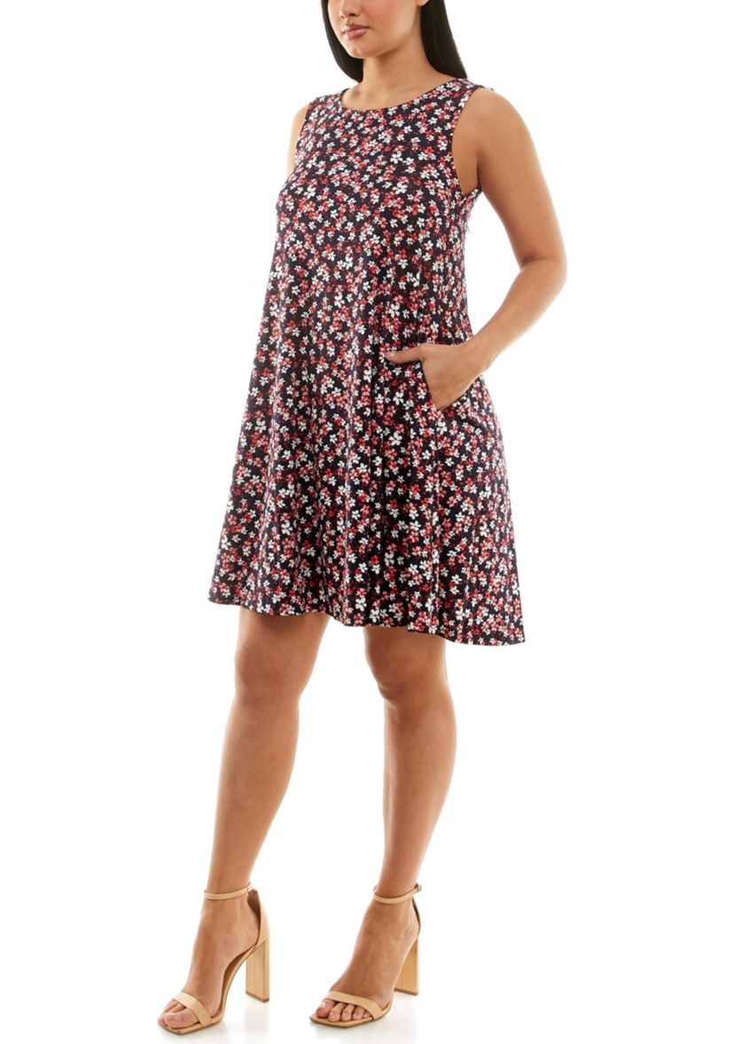 Scoop Neck Trapeze Dress With Pockets