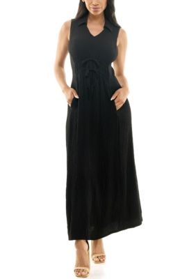 Nina Leonard Women's V-Neck Collared Maxi Dress