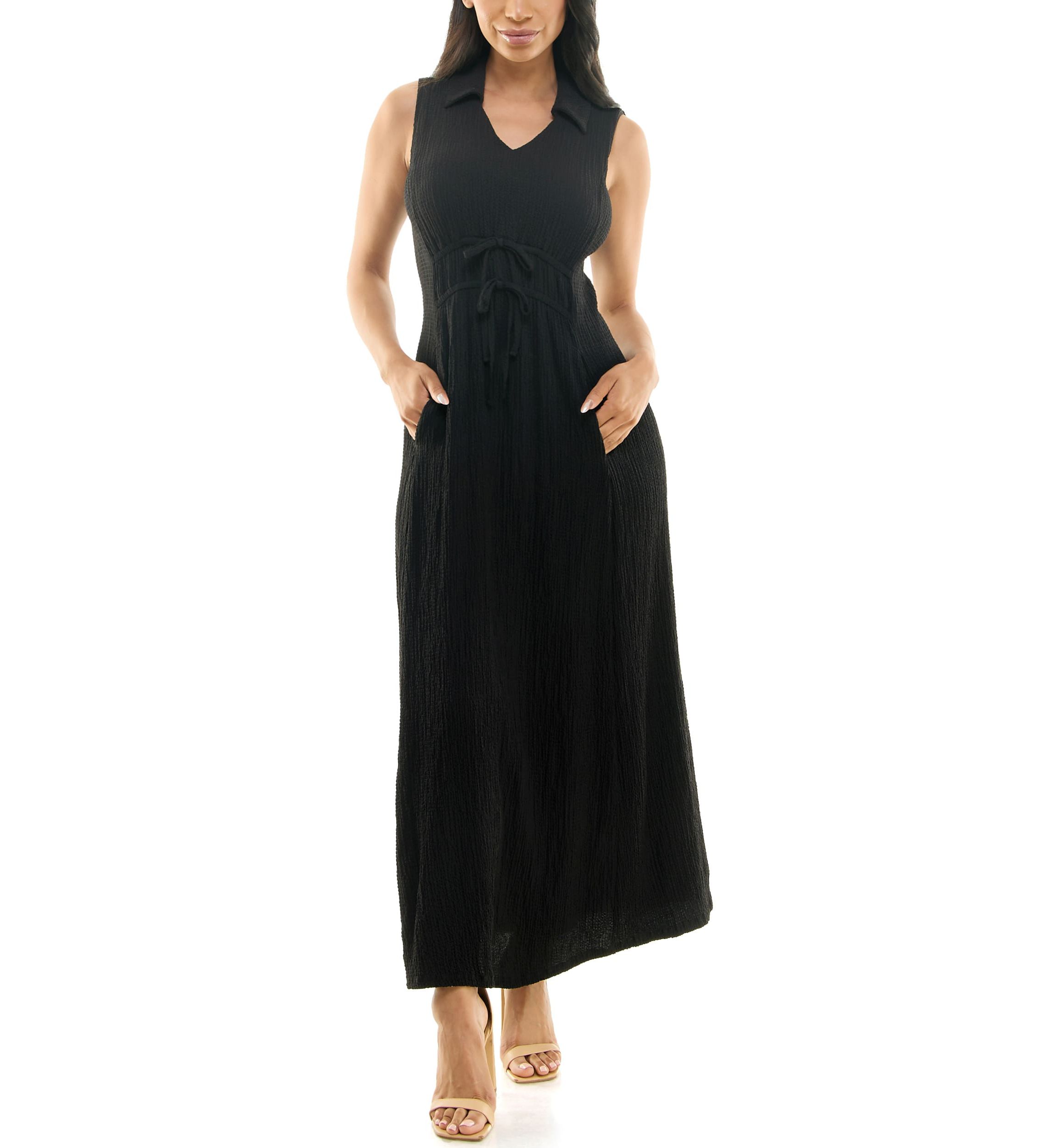 V-Neck Collared Maxi Dress