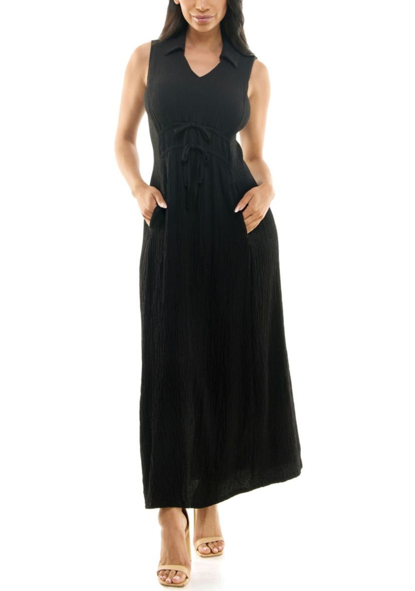 V-Neck Collared Maxi Dress