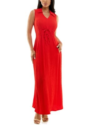 Nina Leonard Women's V-Neck Collared Maxi Dress, XS