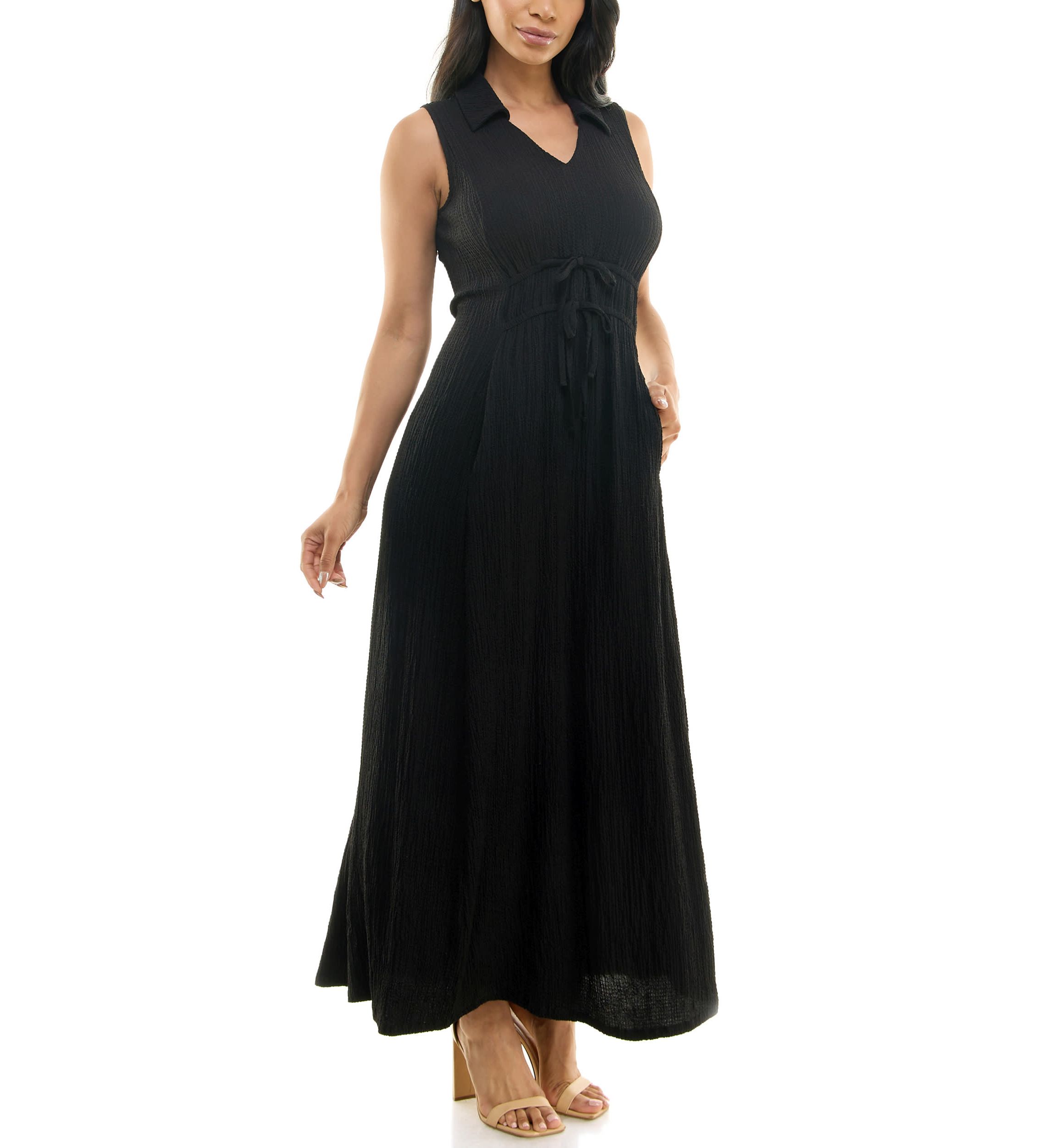 V-Neck Collared Maxi Dress