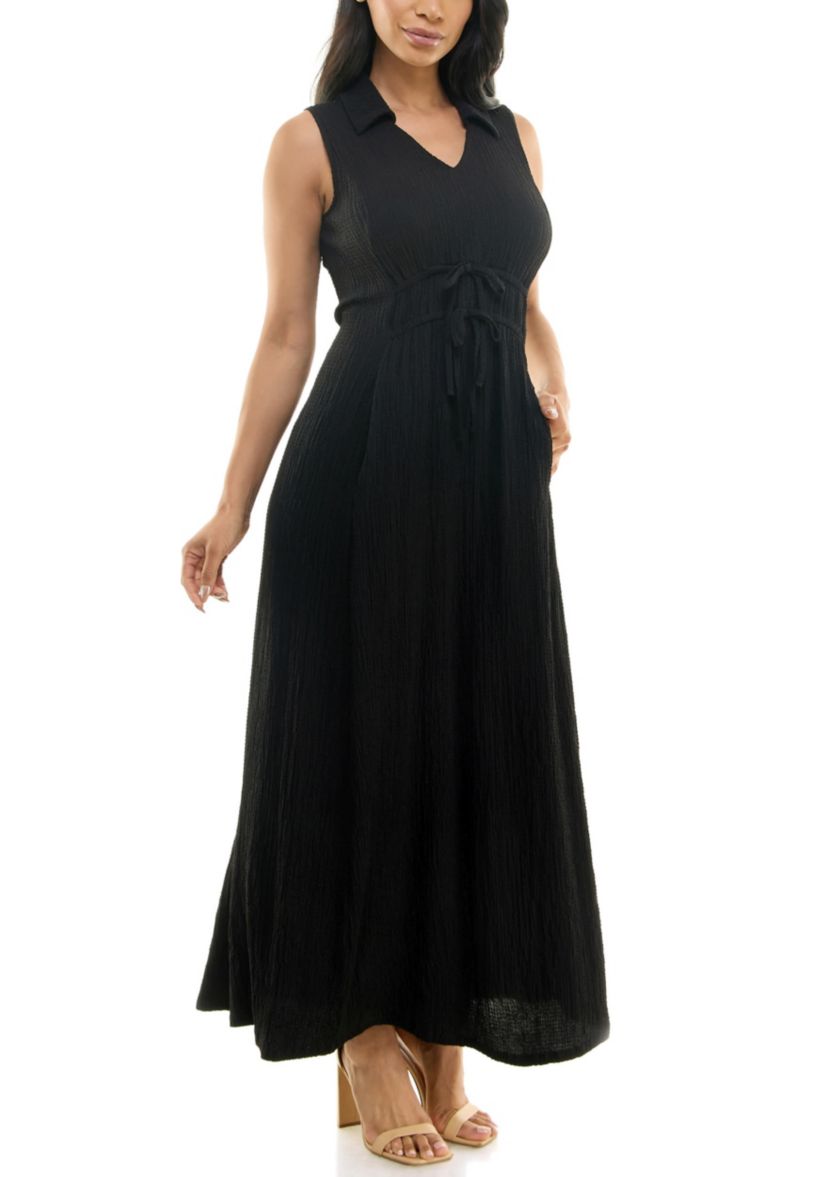V-Neck Collared Maxi Dress
