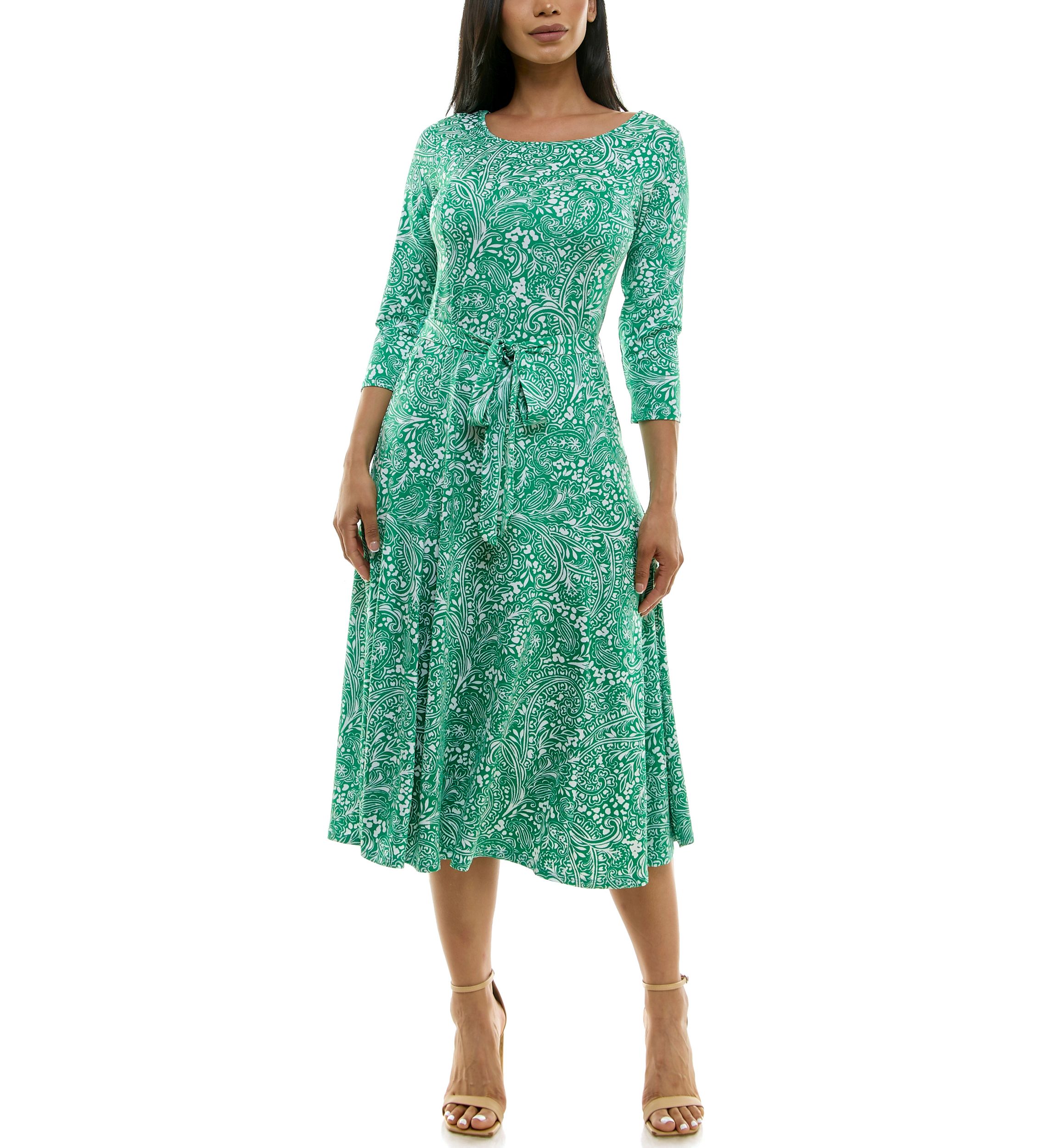 3/4 Sylvia Midi Dress With Belt