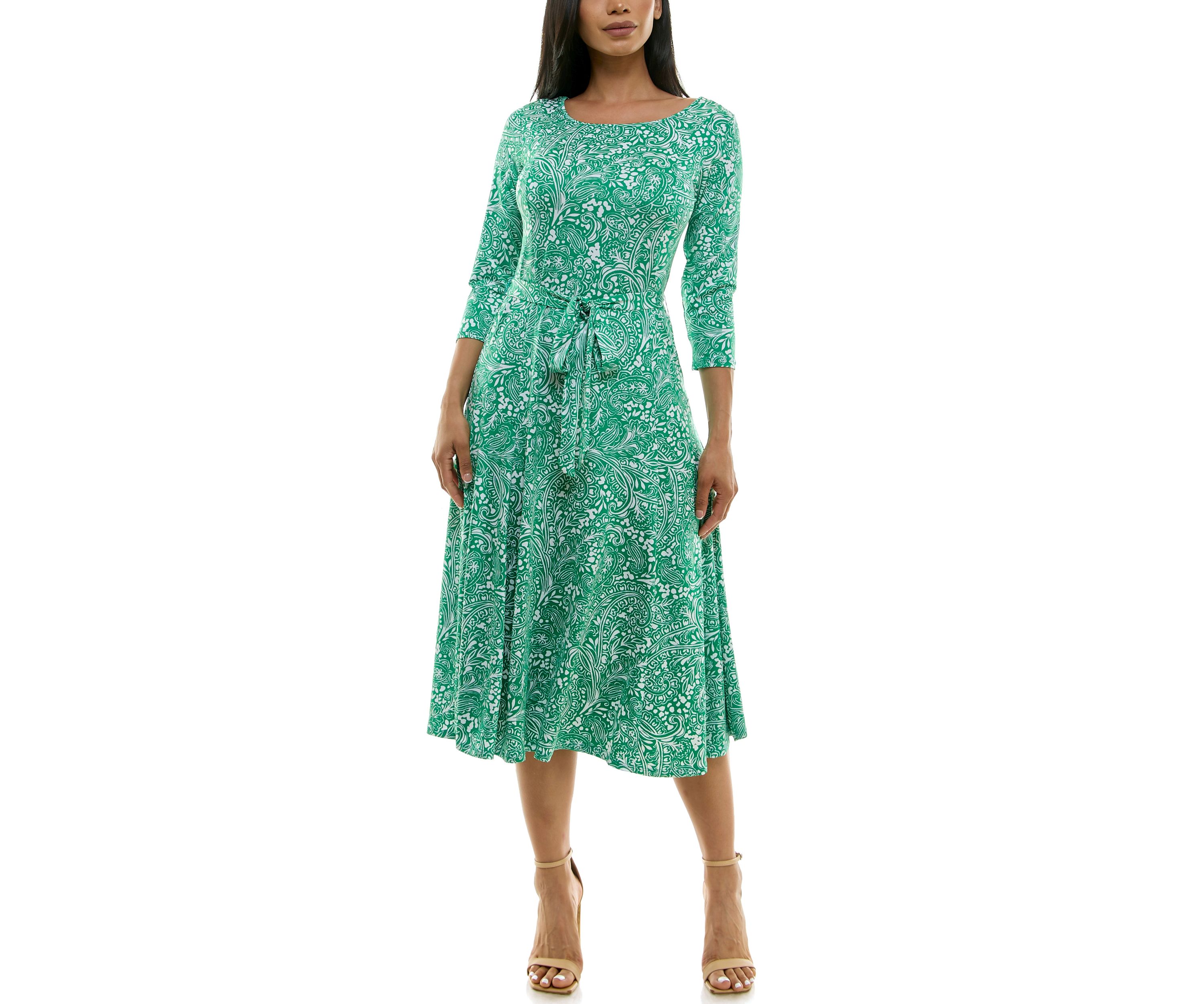 3/4 Sylvia Midi Dress With Belt